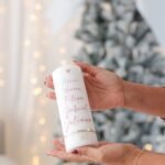 Vela pinheiro de Natal com seis palavras: Paz, Amor, Saúde, Família, Gratidão e Esperança