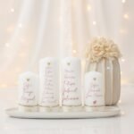 Vela pinheiro de Natal com seis palavras: Paz, Amor, Saúde, Família, Gratidão e Esperança