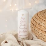 Vela pinheiro de Natal com seis palavras: Paz, Amor, Saúde, Família, Gratidão e Esperança