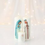Vela Sagrada Família pintada à mão com Nossa Senhora, São José e o Menino Jesus