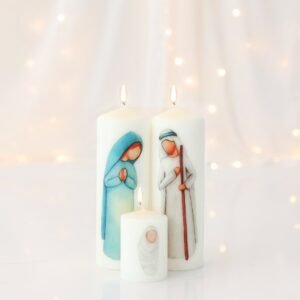 Vela Sagrada Família pintada à mão com Nossa Senhora, São José e o Menino Jesus