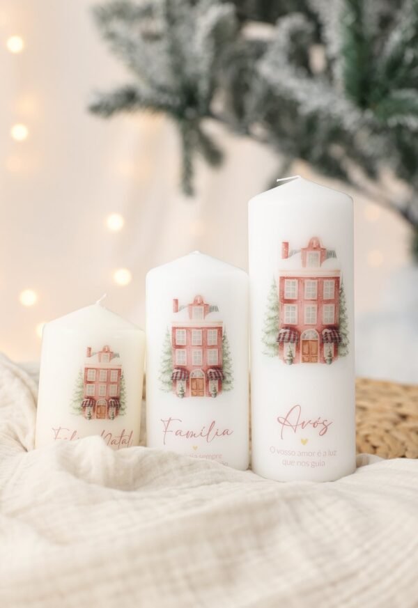 Vela personalizada de Natal com monograma e mensagem, em três tamanhos