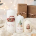 Vela personalizada de Natal com monograma e mensagem, em três tamanhos