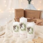 Vela personalizada de Natal com monograma e mensagem, em três tamanhos