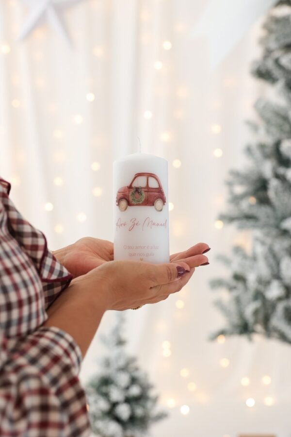 Vela personalizada de Natal com monograma e mensagem, em três tamanhos